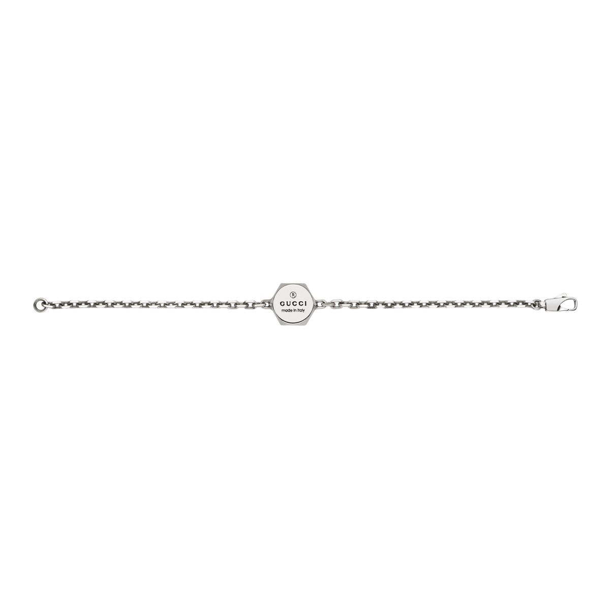 Understated yet instantly recognisable, this Gucci charm bracelet is crafted from sterling silver and finished with the signature Interlocking GG motif. The polished wide-link chain adds structure and presence, making it a confident everyday accessory that pairs effortlessly with both casual and smart looks.