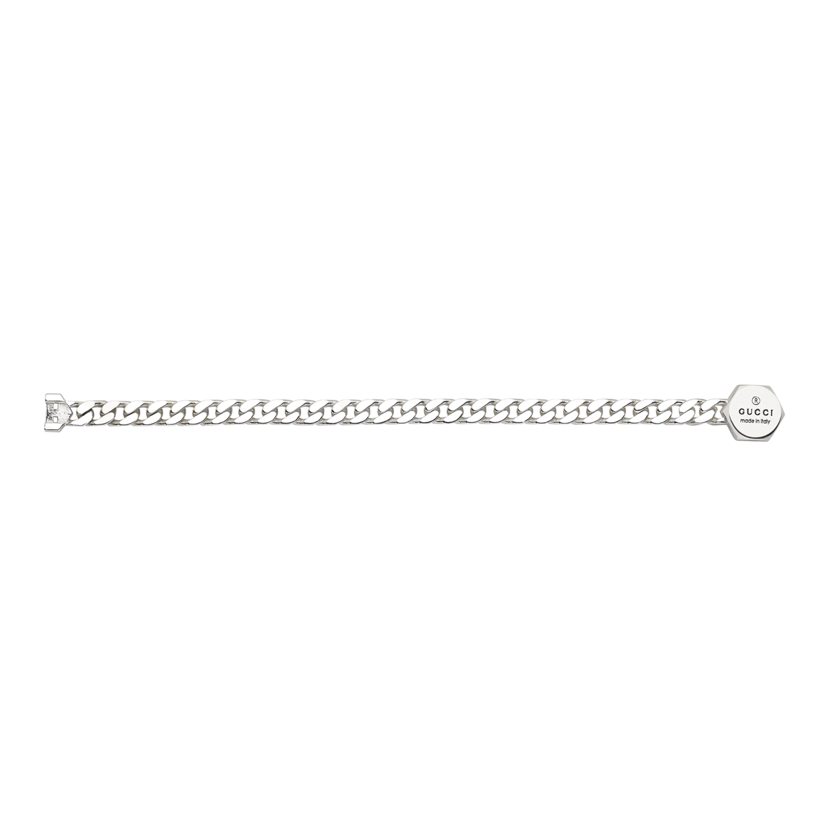 Understated yet instantly recognisable, this Gucci link bracelet is made from high-quality sterling silver and finished with engraved Trademark detailing. The refined chain construction ensures everyday wearability, while the subtle branding adds a discreet designer touch that elevates any outfit.