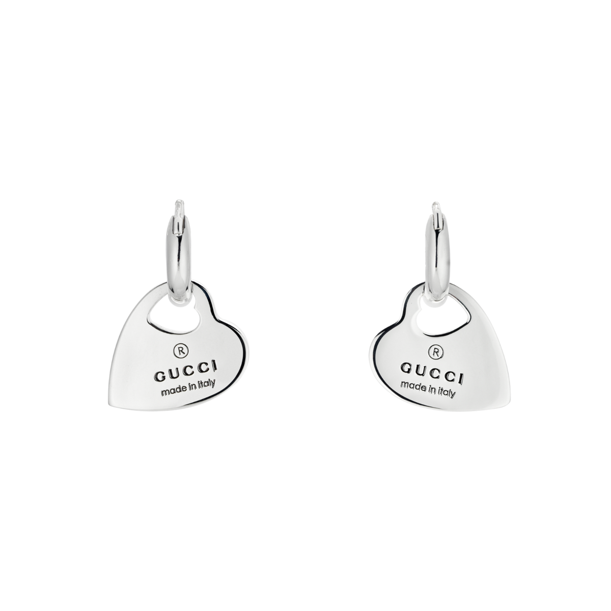  Gucci’s signature design Trademark drop earrings are crafted from polished sterling silver with Gucci engraved logo.