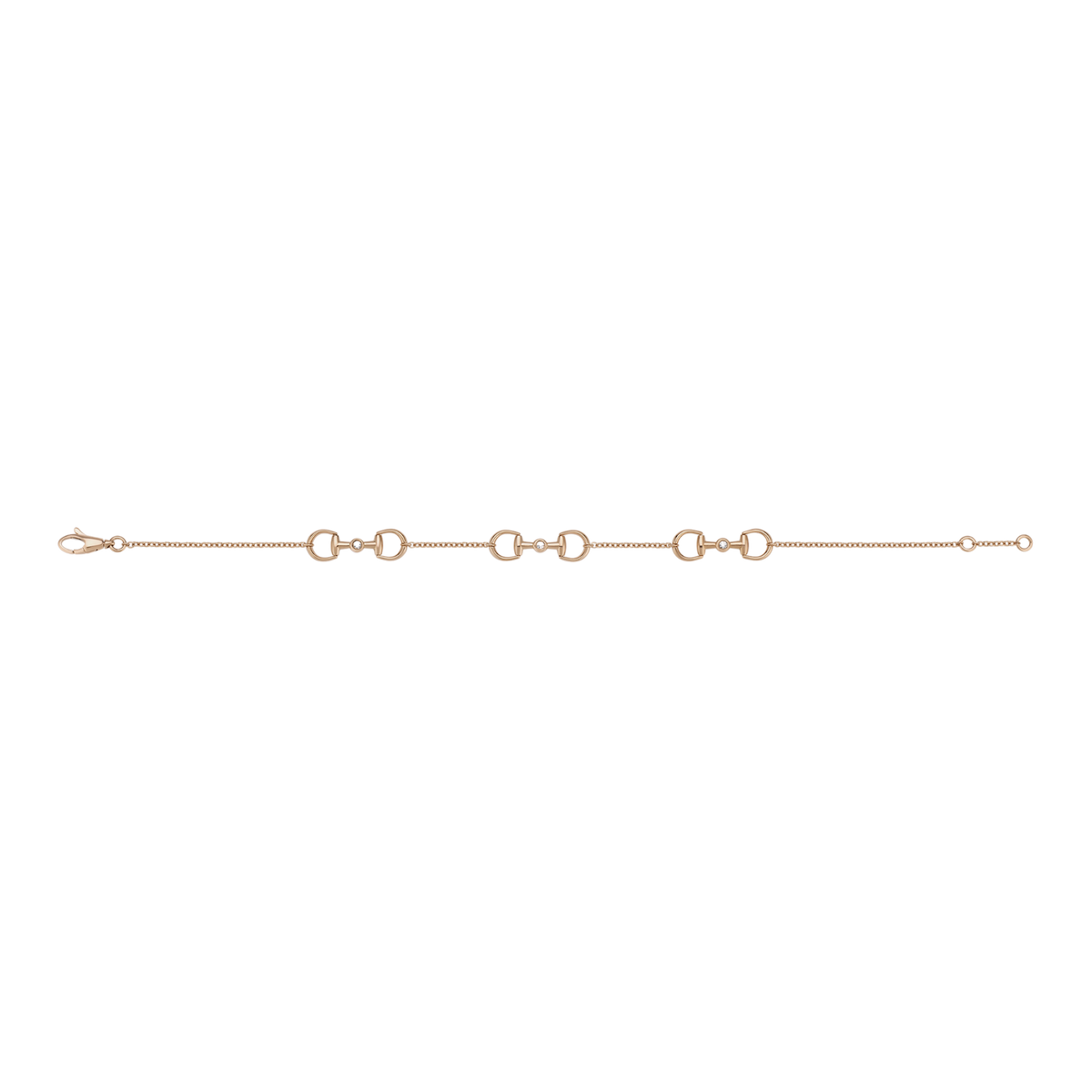 Understated yet instantly recognisable, this Gucci bracelet showcases the iconic Horsebit motif in a sleek mini design enhanced by a subtle diamond accent. The polished 18ct gold finish adds warmth and elegance, while the fine chain construction ensures a delicate, comfortable fit for everyday wear.