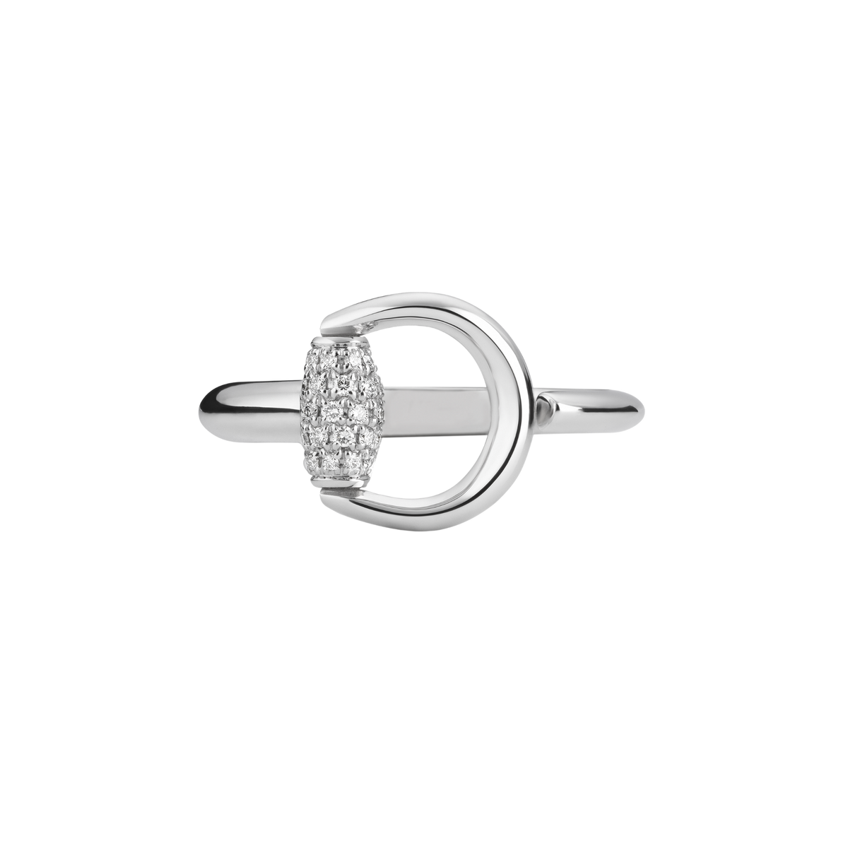 Gucci 18ct white gold diamond ring featuring the iconic Horsebit motif and 0.06ct diamonds