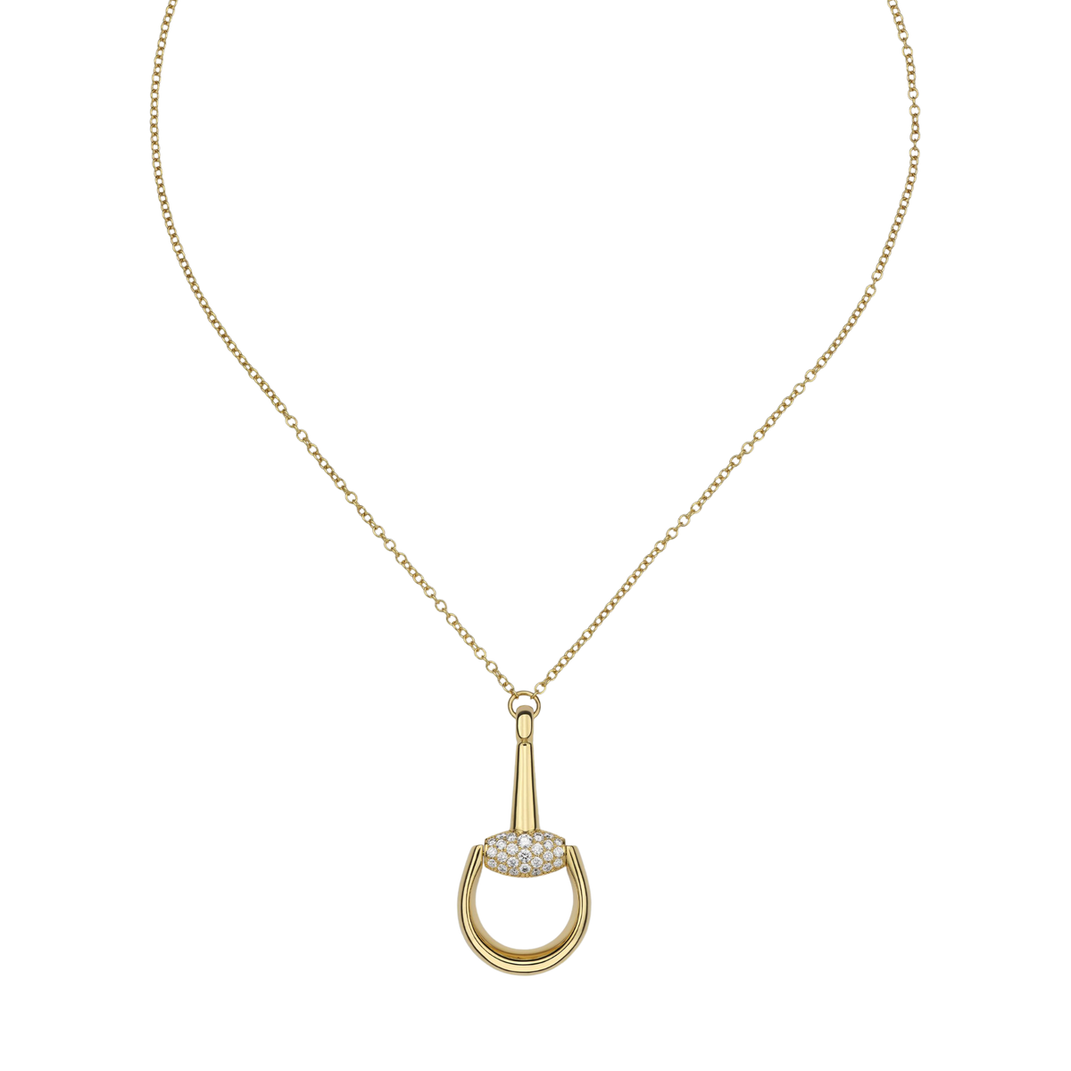 The Gucci Horsebit Diamond Necklace in 18ct Yellow Gold On a Transparent Background