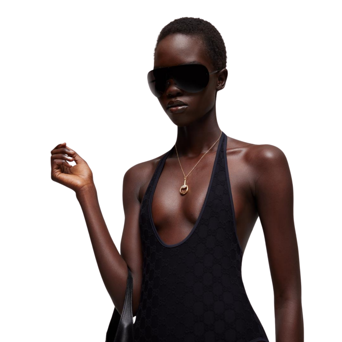 A model wearing the Gucci Horsebit Diamond Necklace in 18ct Yellow Gold