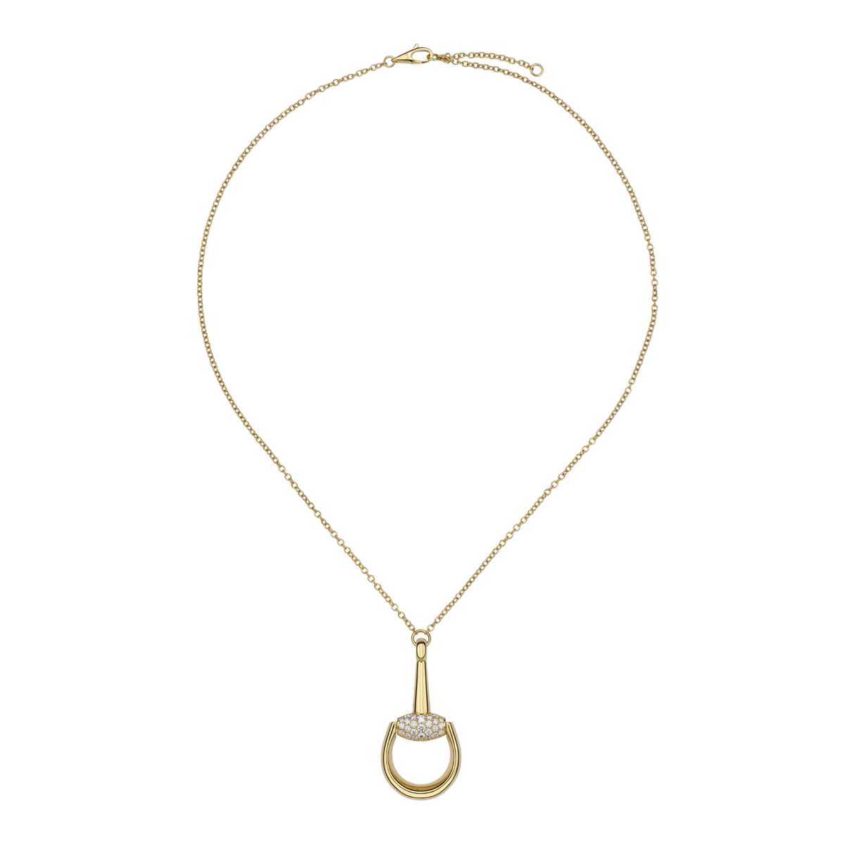 A full view of the Gucci Horsebit Diamond Necklace in 18ct Yellow Gold