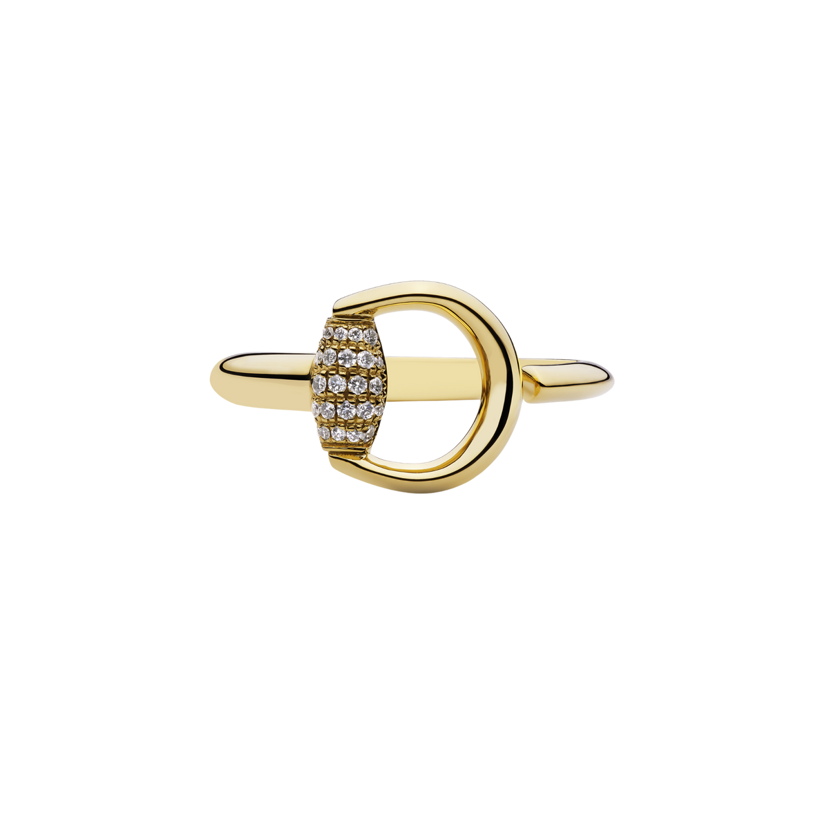 Gucci Horsebit luxury ring in polished 18ct yellow gold with brilliant-cut diamonds and signature Horsebit detailing