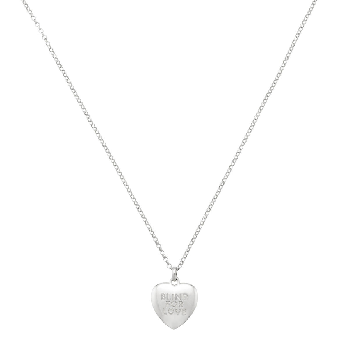 Elegant silver heart charm necklace showcasing a smooth polished finish and subtle engraved message, perfect for layering or wearing on its own.