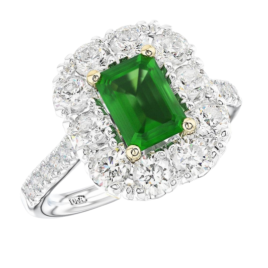 18ct Yellow Gold & Platinum Emerald Diamond Ring