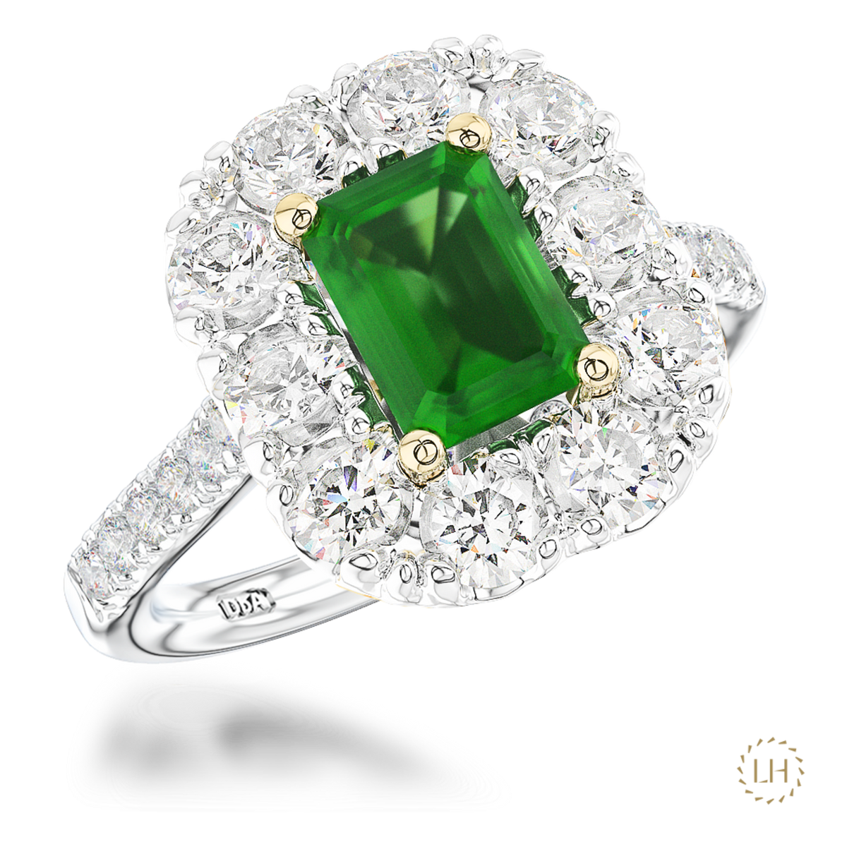 18ct Yellow Gold & Platinum Emerald Diamond Ring