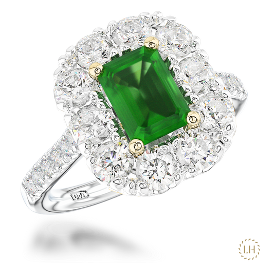 18ct Yellow Gold & Platinum Emerald Diamond Ring