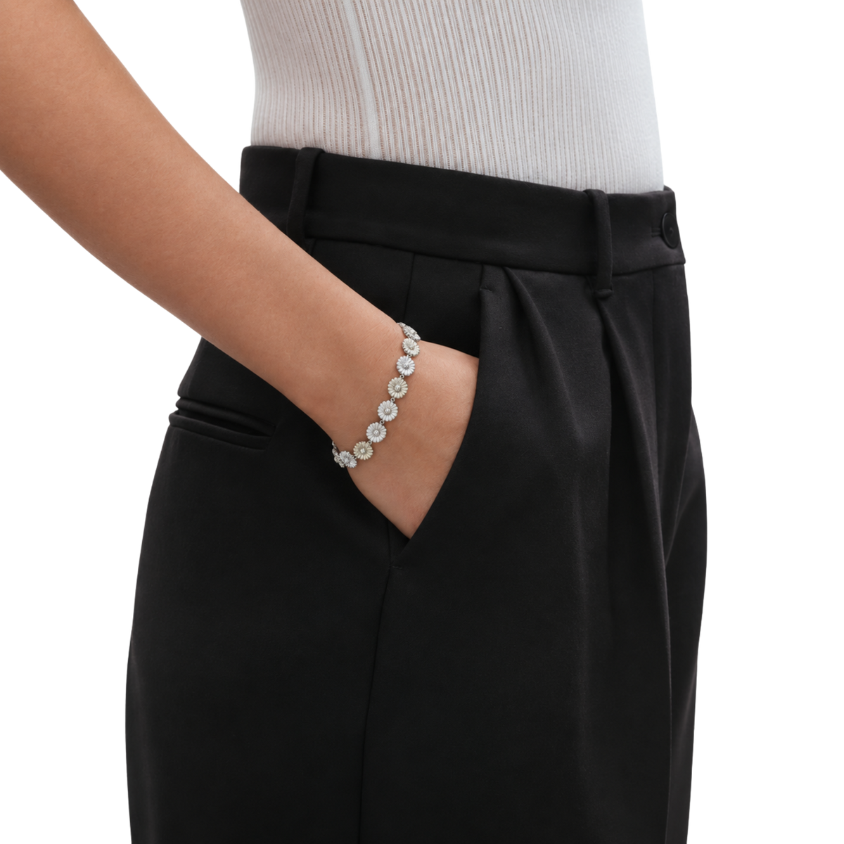 Georg Jensen Daisy bracelet crafted in sterling silver with elegant white enamel daisy motifs