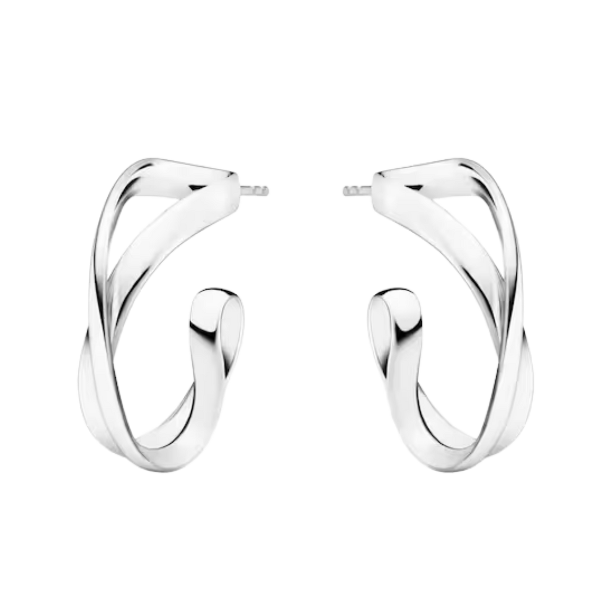The Georg Jensen Infinity Sterling Silver Hoop Earrings feature elegant flowing curves inspired by the infinity symbol, bringing a refined Scandinavian touch to everyday styling.