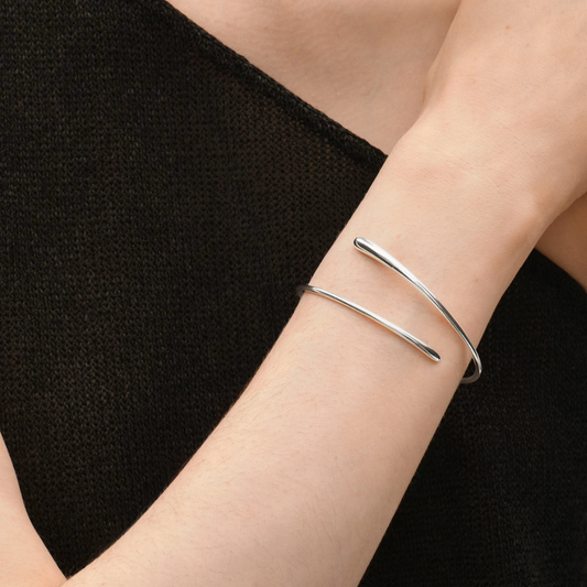 Georg Jensen Mercy Sterling Silver Bangle close-up on a model 