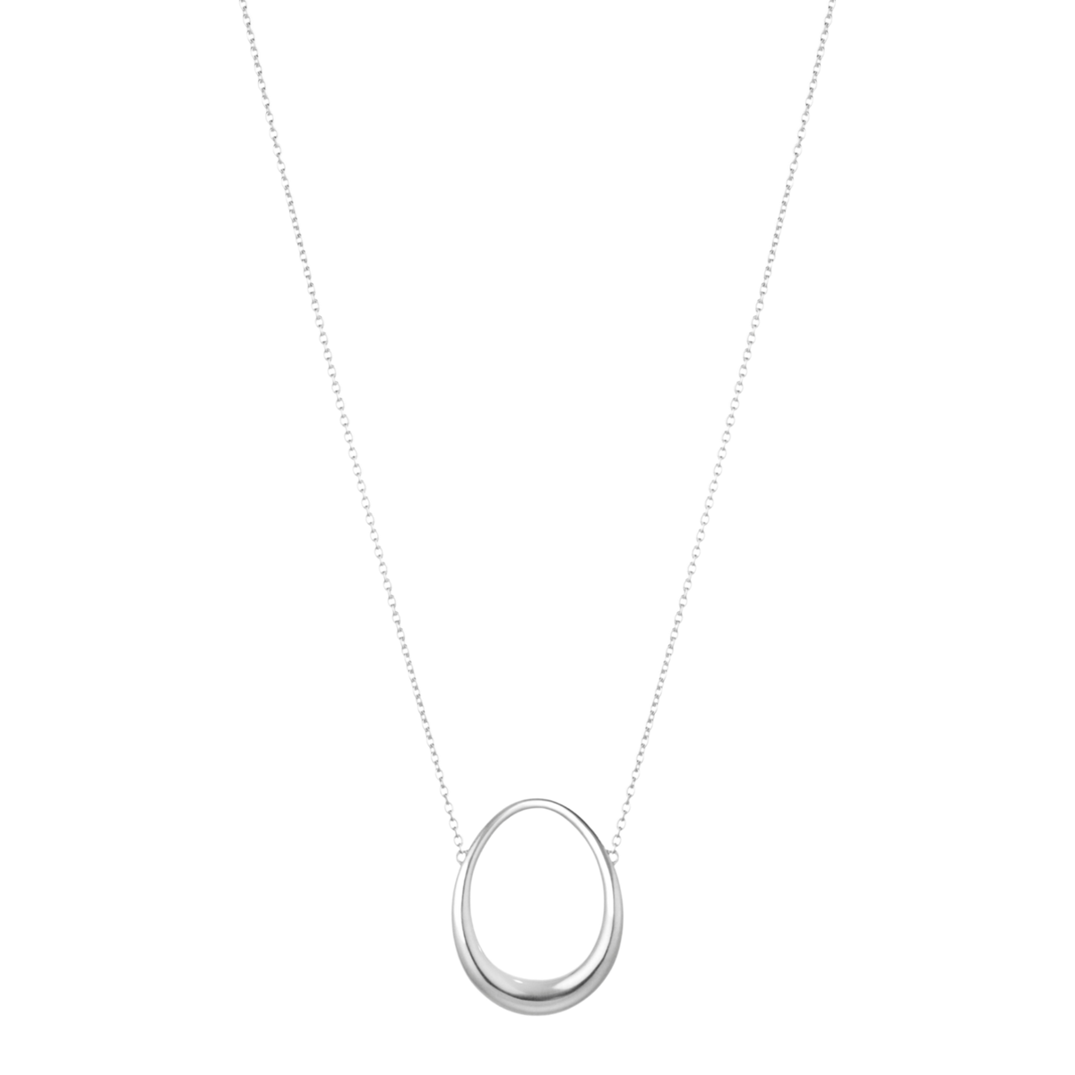 Front view of the Georg Jensen Offspring Medium Sterling Silver Pendant Necklace, featuring a medium organic open-circle pendant on a fine silver chain.