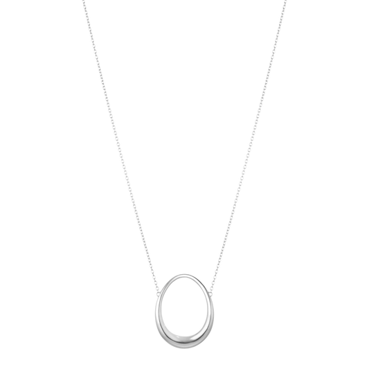 Front view of the Georg Jensen Offspring Medium Sterling Silver Pendant Necklace, featuring a medium organic open-circle pendant on a fine silver chain.