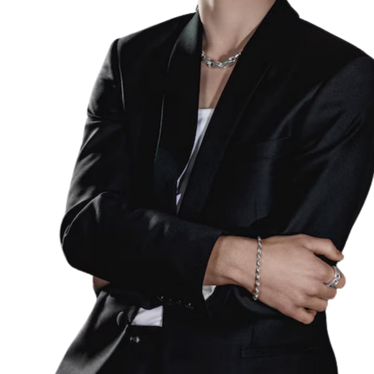 Georg Jensen Reflect Sterling Silver Chain Bracelet on a male model 