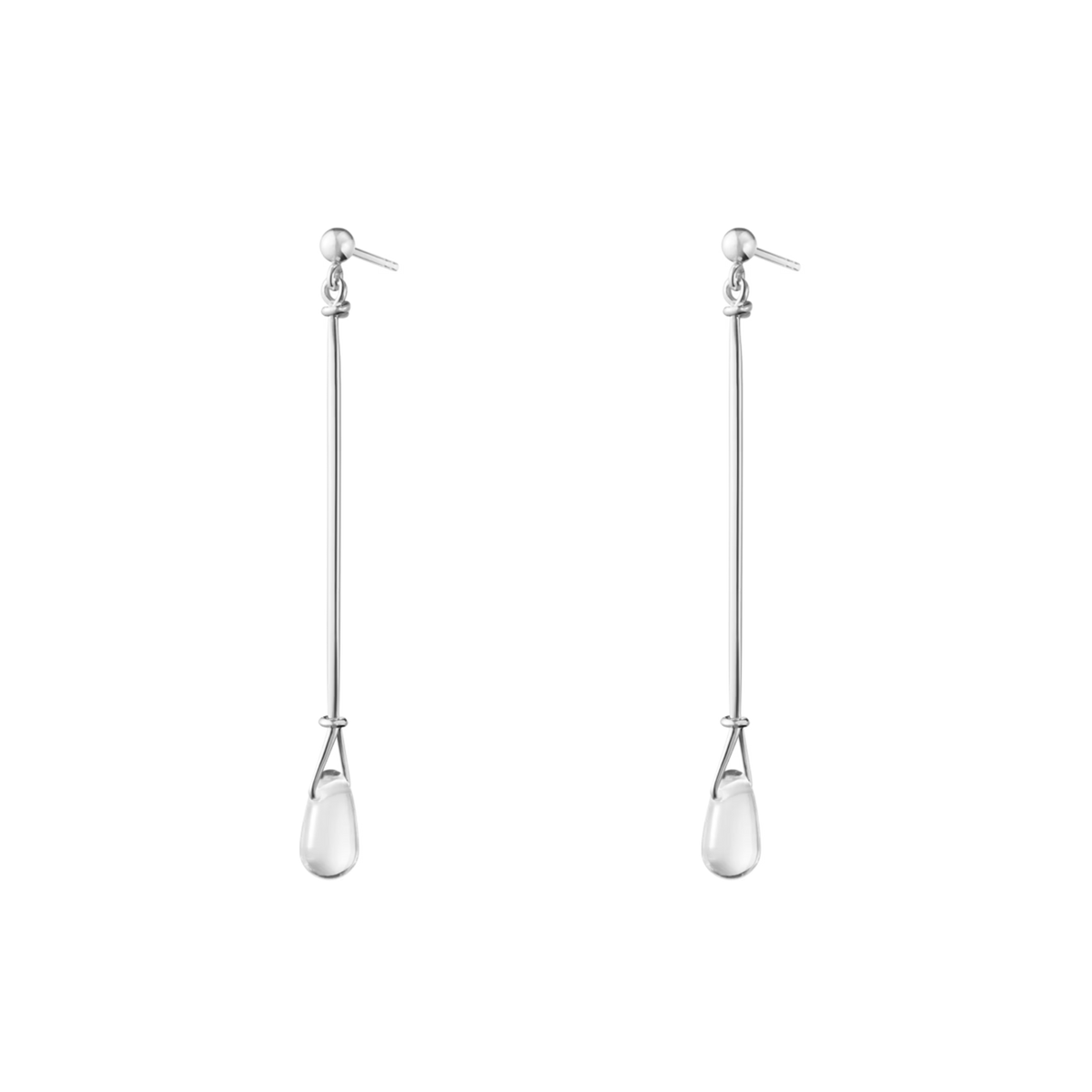 Georg Jensen Torun Long Earrings crafted in sterling silver with elegant suspended rock crystal droplets