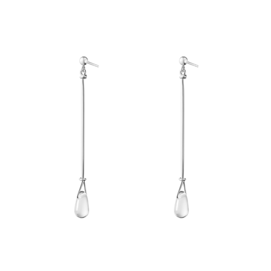 Georg Jensen Torun Long Earrings crafted in sterling silver with elegant suspended rock crystal droplets