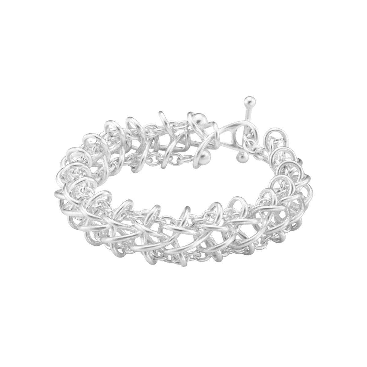 Georg Jensen Weft Sterling Silver Double Link Bracelet On a Transparent Background