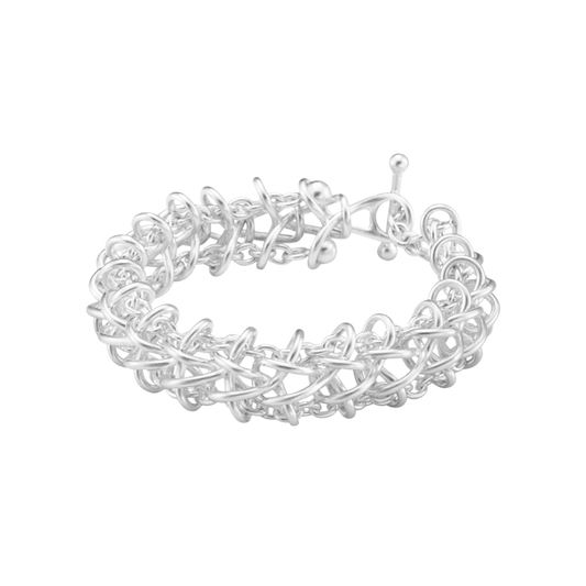 Georg Jensen Weft Sterling Silver Double Link Bracelet On a Transparent Background