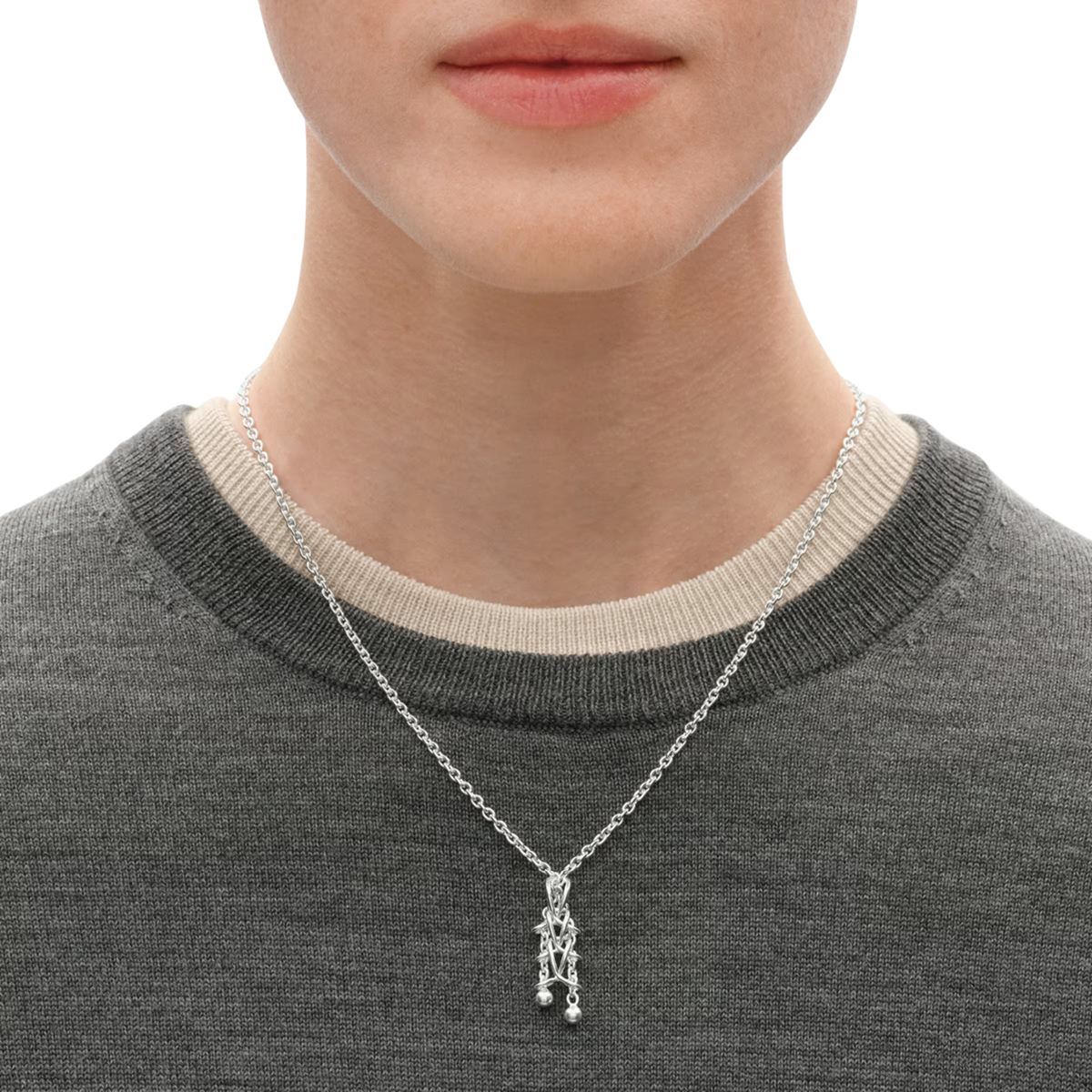 Georg Jensen Weft Medium Pendant in sterling silver with contemporary interlocking links and distinctive double-chain design
