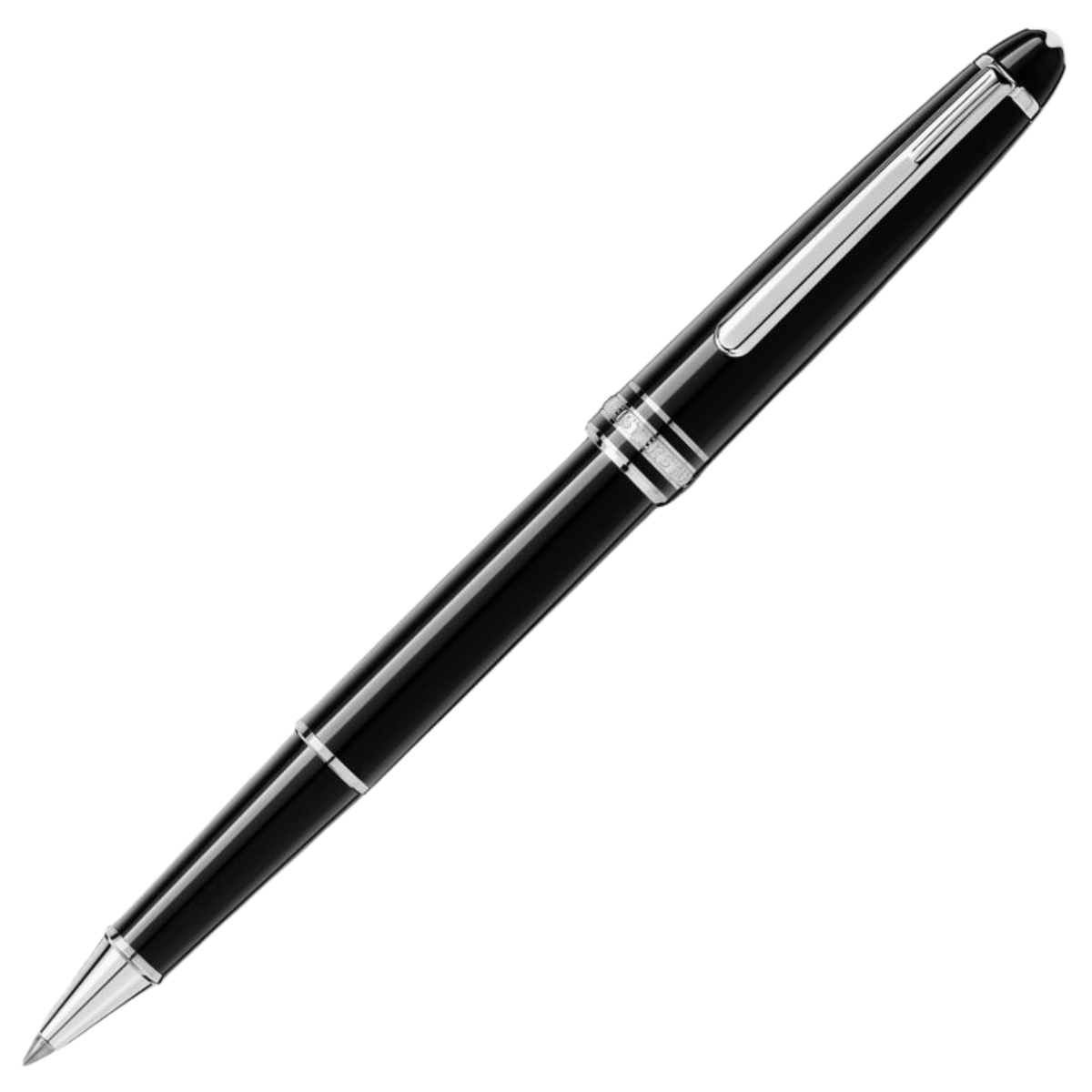 Montblanc Meisterstück Platinum-Coated Classique rollerball pen in black precious resin with platinum-coated trim and clip.