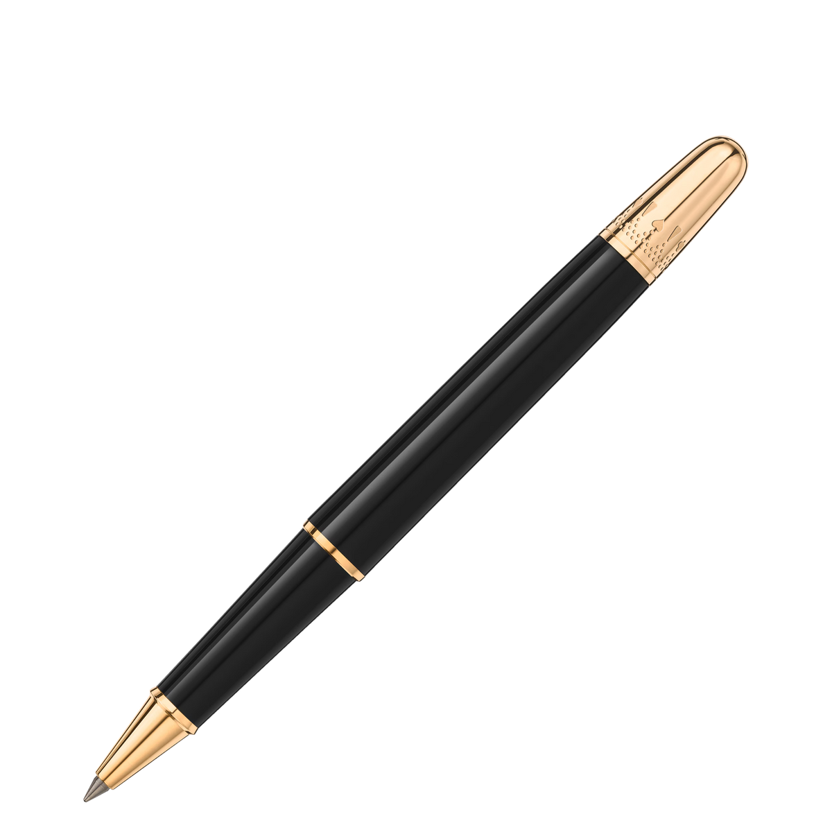Montblanc Meisterstück Around the World in 80 Days Classique rollerball pen in black precious resin with champagne gold-coated trim.