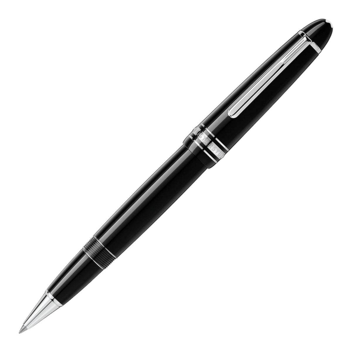 Montblanc Meisterstück Platinum-Coated LeGrand rollerball pen in black precious resin with platinum-coated trim and clip.