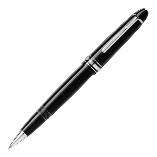 Montblanc Meisterstück Platinum-Coated LeGrand rollerball pen in black precious resin with platinum-coated trim and clip.