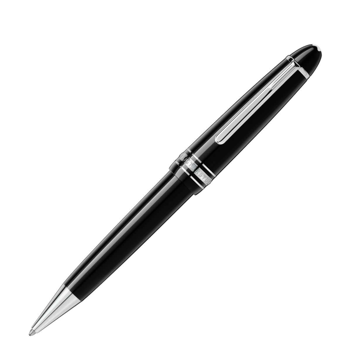 Montblanc Meisterstück Platinum-Coated Classique ballpoint pen in black precious resin with platinum-coated trim.