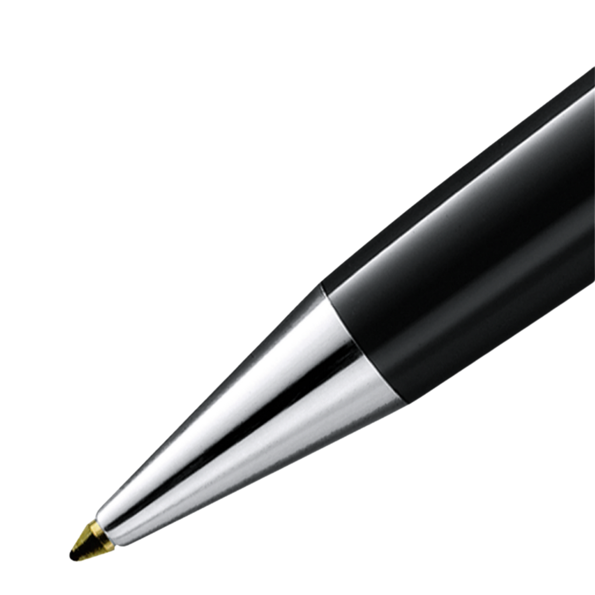 Close-up of the Montblanc Meisterstück Platinum-Coated Classique ballpoint pen tip with polished platinum-coated cone.
