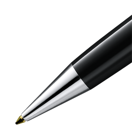 Close-up of the Montblanc Meisterstück Platinum-Coated Classique ballpoint pen tip with polished platinum-coated cone.