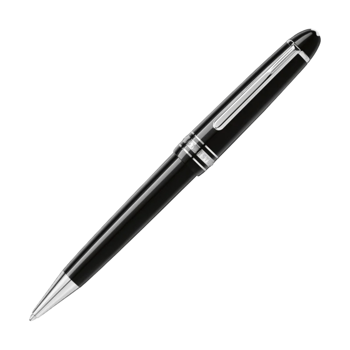 Montblanc Meisterstück Platinum-Coated Midsize ballpoint pen in black precious resin with platinum-coated trim.