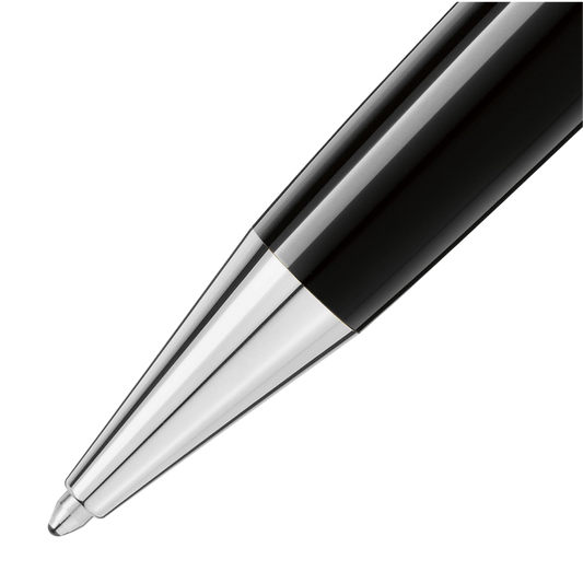 Close-up of the Montblanc Meisterstück Platinum-Coated Midsize ballpoint pen tip with polished platinum-coated cone.
