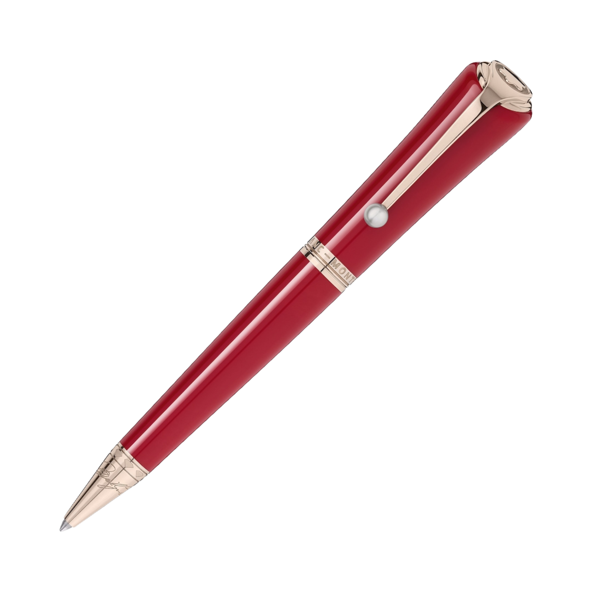 Montblanc Muses Marilyn Monroe Special Edition ballpoint pen in red precious resin with rose gold-coated trim.