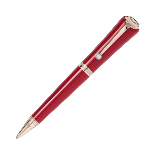 Montblanc Muses Marilyn Monroe Special Edition ballpoint pen in red precious resin with rose gold-coated trim.