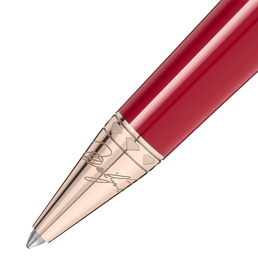 Close-up of the Montblanc Muses Marilyn Monroe Special Edition ballpoint pen tip with rose gold-coated cone.