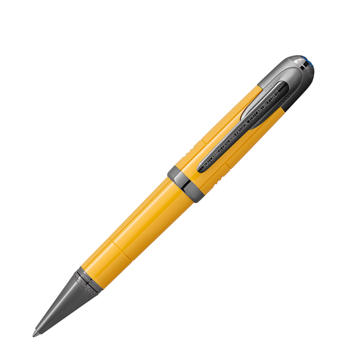 Montblanc Great Characters Enzo Ferrari Giallo Modena Special Edition ballpoint pen in yellow precious resin with ruthenium-coated trim.