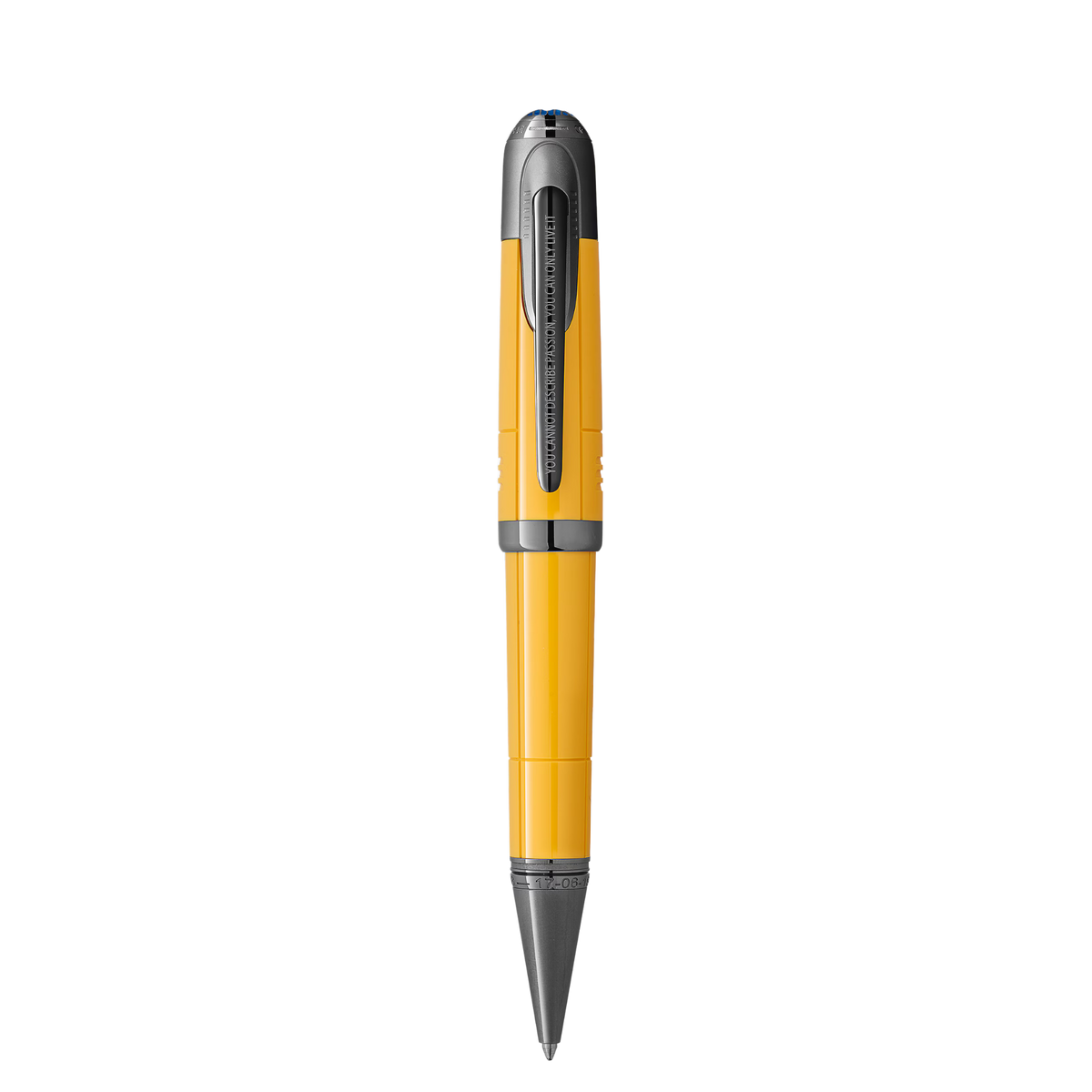 Front view of the Montblanc Great Characters Enzo Ferrari Giallo Modena Special Edition ballpoint pen in yellow precious resin.