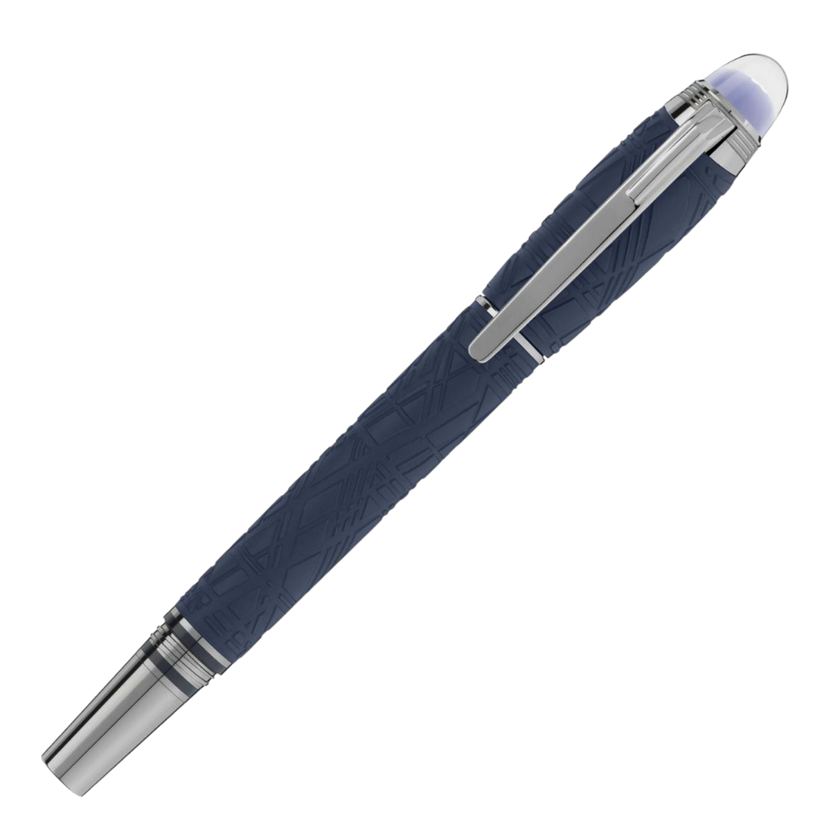 Montblanc StarWalker SpaceBlue Precious Resin fineliner pen with deep blue matte resin barrel and floating Montblanc emblem.