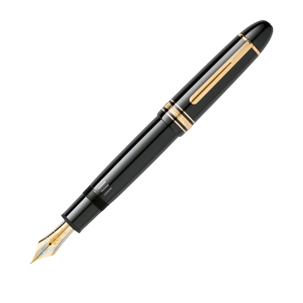Montblanc Meisterstück 149 Gold-Coated fountain pen with medium nib in black precious resin and gold-coated trim.