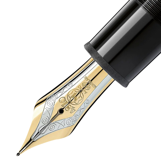 Close-up of the Montblanc Meisterstück 149 Gold-Coated fountain pen handcrafted medium gold nib.