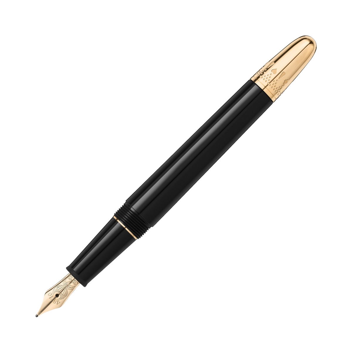 Montblanc Meisterstück Around the World in 80 Days Classique fountain pen in black precious resin with gold-coated trim.