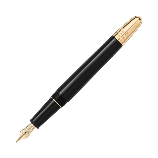 Montblanc Meisterstück Around the World in 80 Days Classique fountain pen in black precious resin with gold-coated trim.