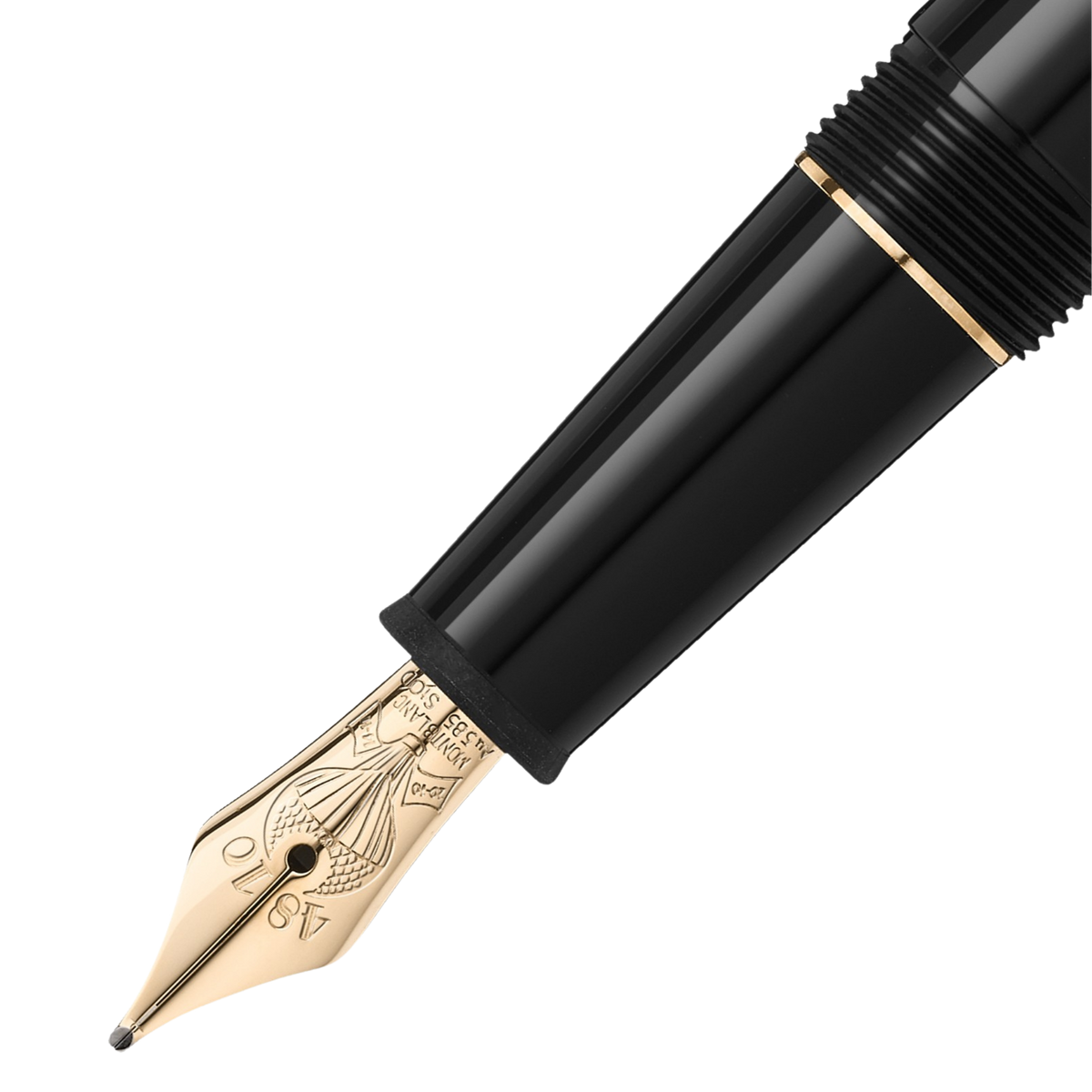 Close-up of the Montblanc Meisterstück Around the World in 80 Days Classique fountain pen handcrafted gold nib.