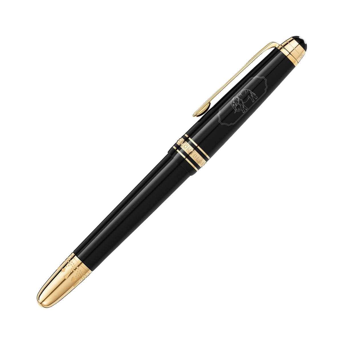 Montblanc Meisterstück Around the World in 80 Days Classique fountain pen with cap posted on the barrel.
