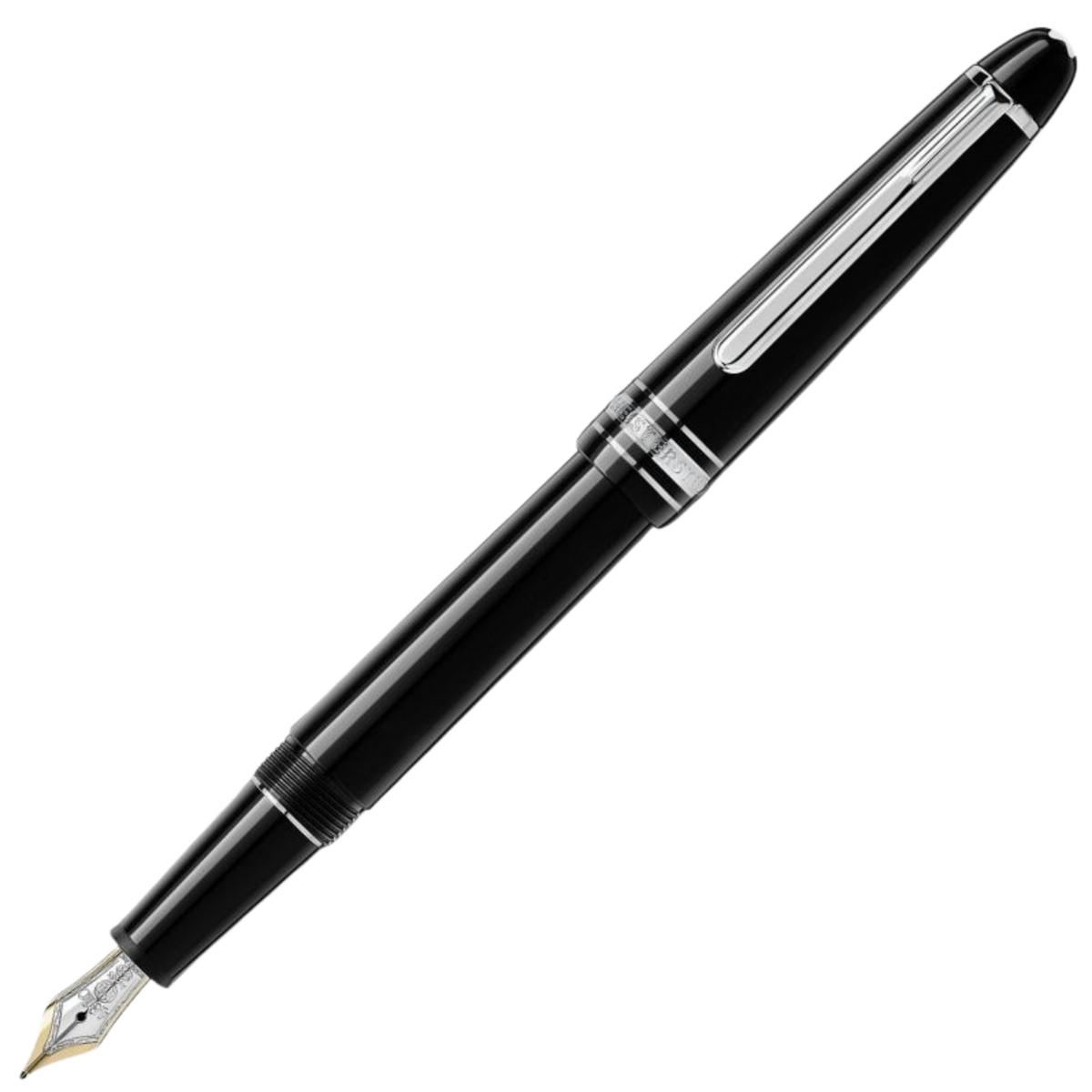Montblanc Meisterstück Platinum-Coated Classique fountain pen in black precious resin with platinum-coated trim.