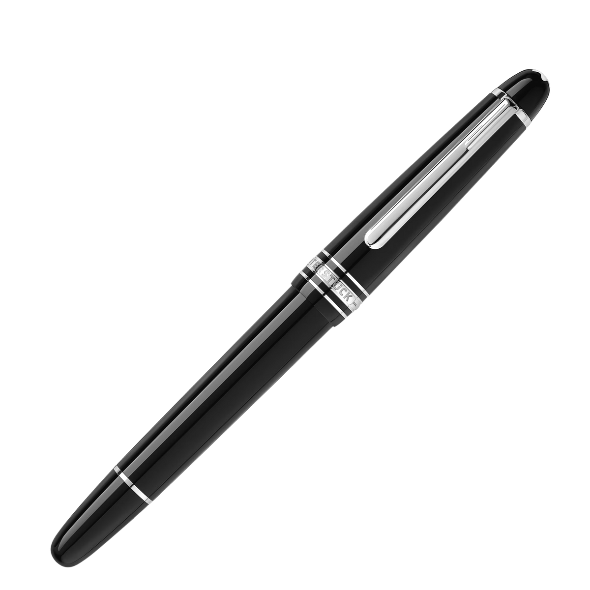 Montblanc Meisterstück Platinum-Coated Classique fountain pen with black precious resin barrel and platinum-coated details.