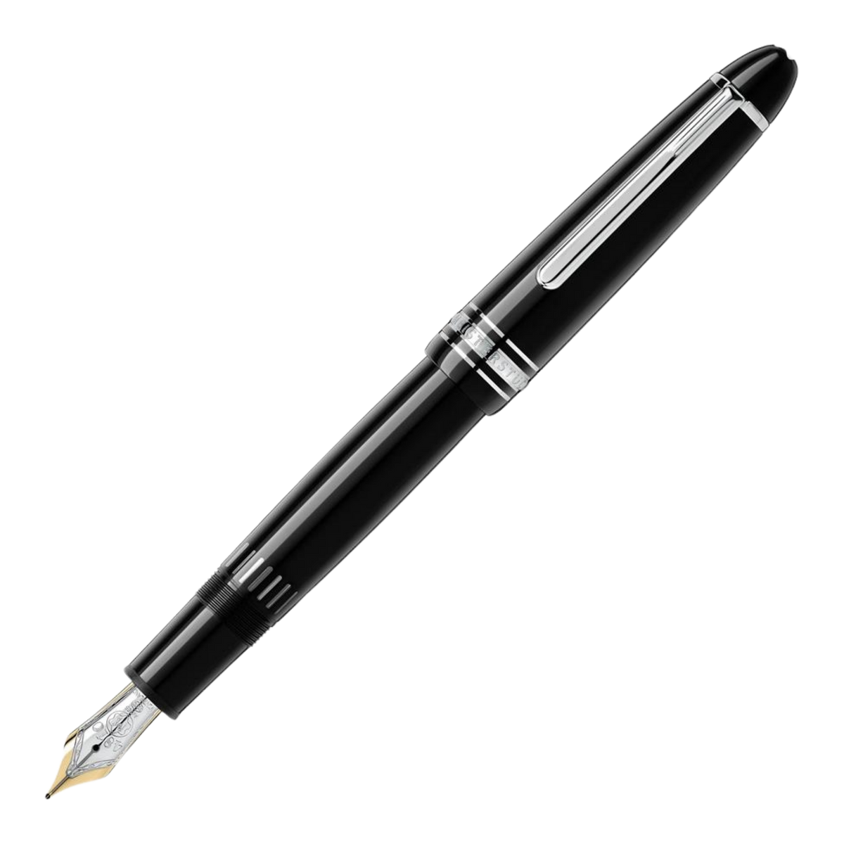 Montblanc Meisterstück Platinum-Coated LeGrand fountain pen in black precious resin with platinum-coated trim.
