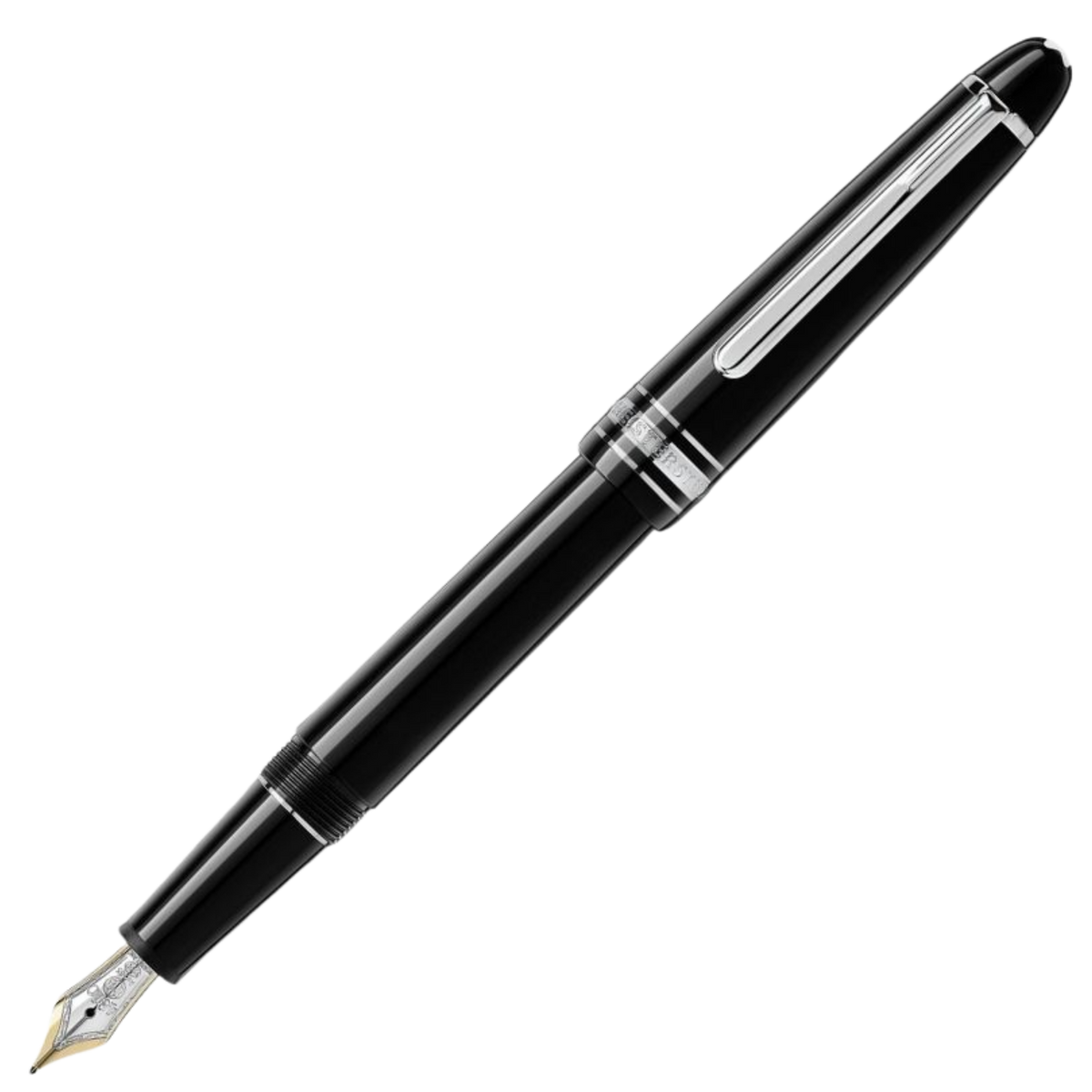 Montblanc Meisterstück Platinum-Coated LeGrand fountain pen in black precious resin with platinum-coated trim.