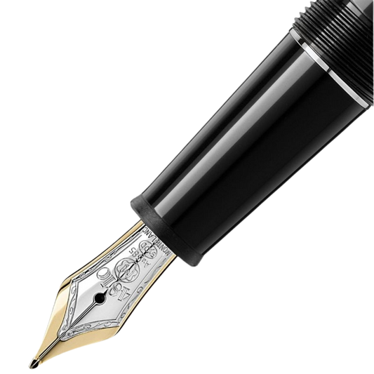 Close-up of the handcrafted 14K gold nib on the Montblanc Meisterstück Platinum-Coated LeGrand fountain pen.